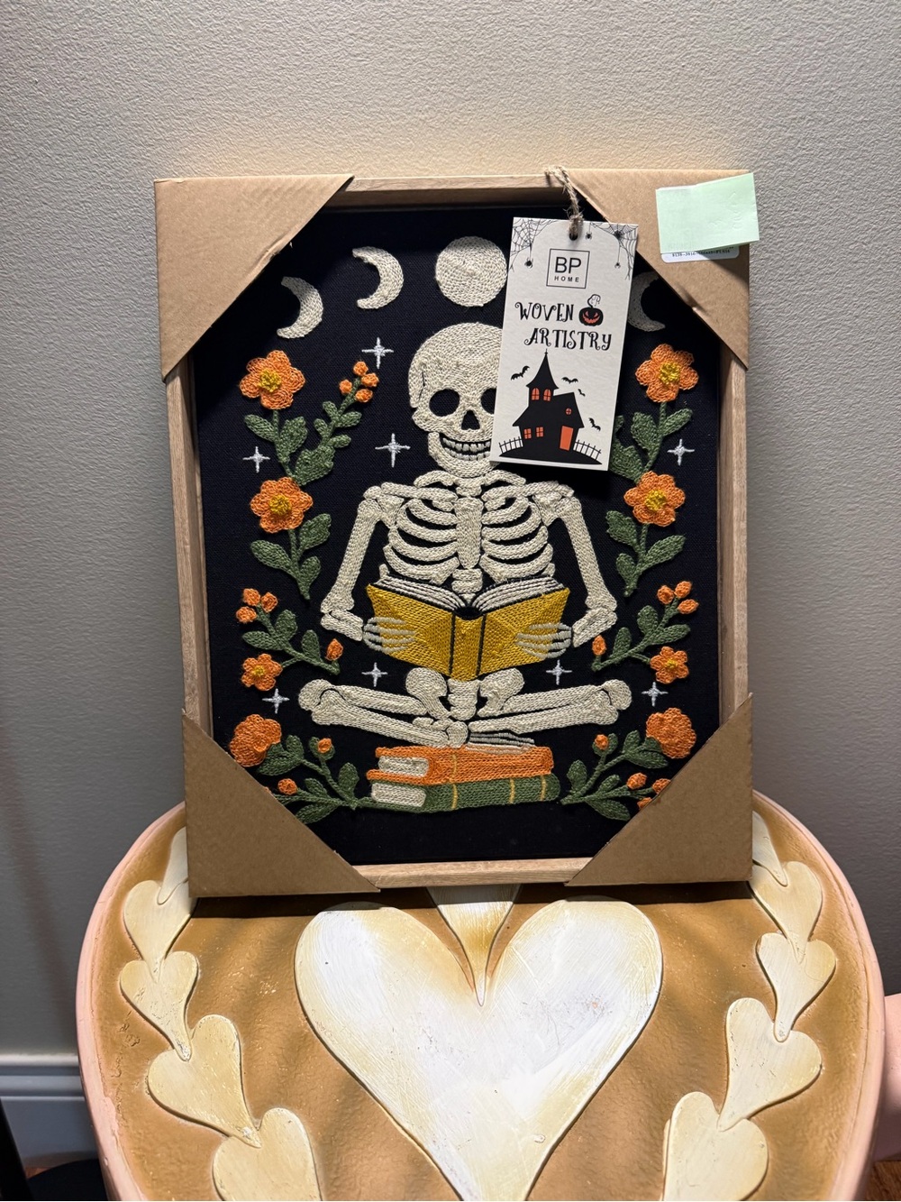 BP Home Woven Artistry Halloween Skeleton Reading Book Wall Hanging Picture